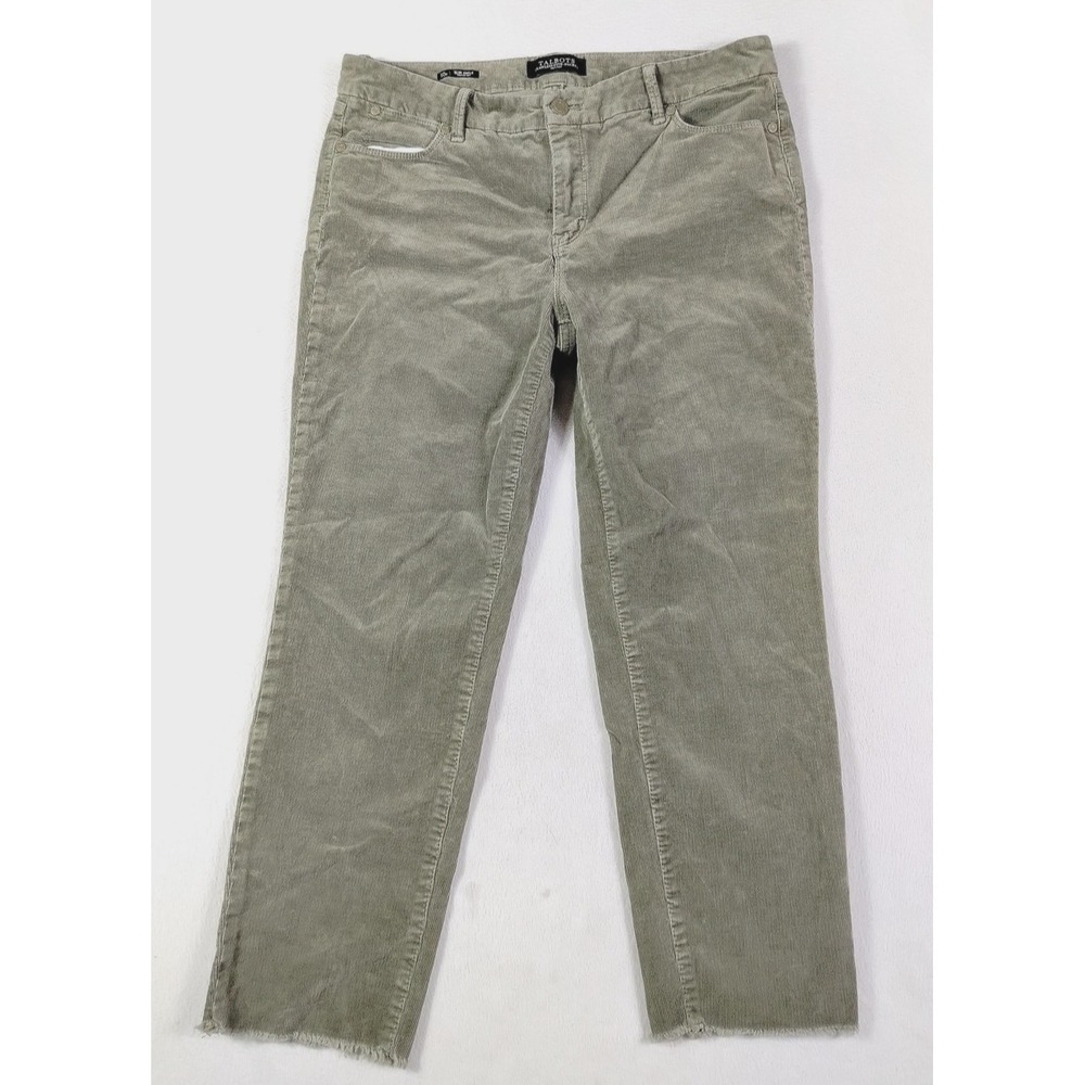 Talbots Pants Womens 10P Green Corduroy Slim Ankle Frayed Hem Stretch Casual